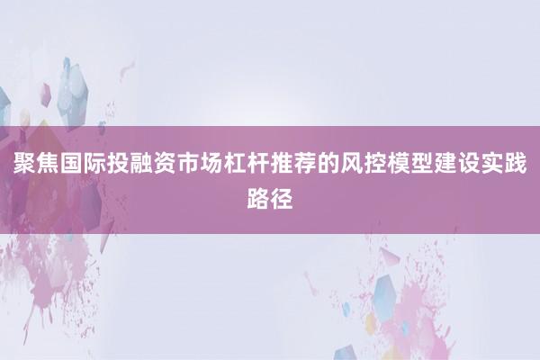 聚焦国际投融资市场杠杆推荐的风控模型建设实践路径