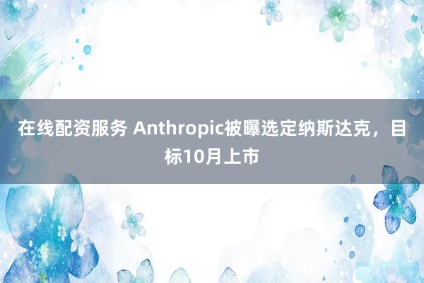在线配资服务 Anthropic被曝选定纳斯达克，目标10月上市